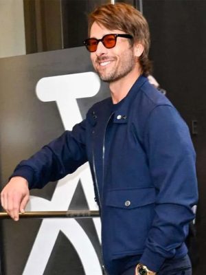 Glen Powell NYC 2026 Blue Bomber Jacket