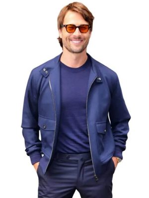 Glen Powell NYC 2026 Blue Bomber Jacket