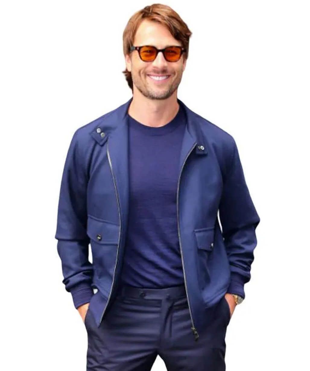 Glen Powell NYC 2026 Blue Bomber Jacket