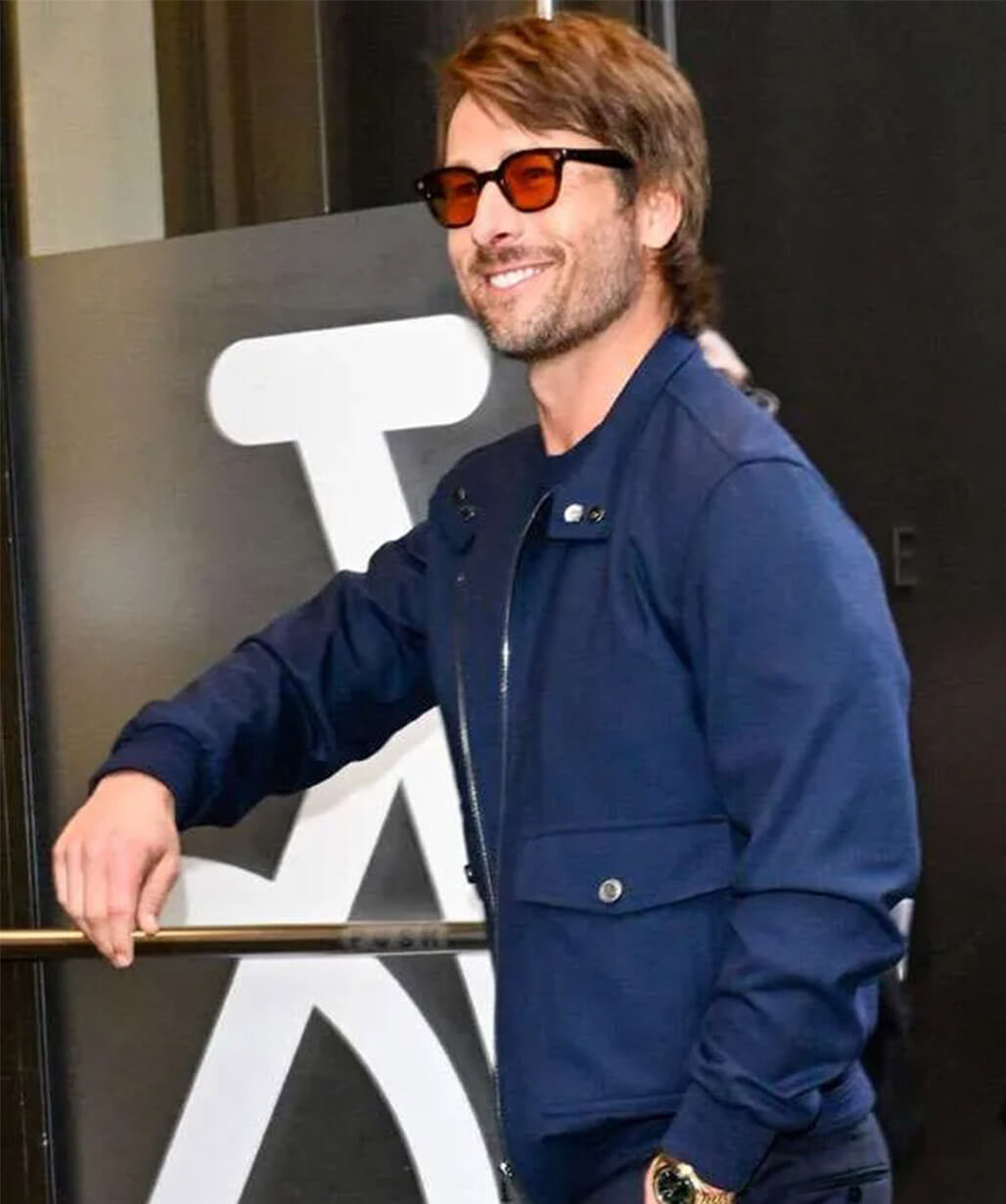 Glen Powell NYC 2026 Blue Bomber Jacket