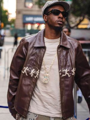 Joey Bada$$ NYFW 2026 Brown Leather Jacket