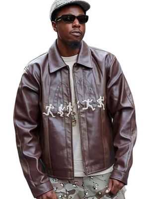Joey Bada$$ NYFW 2026 Brown Leather Jacket