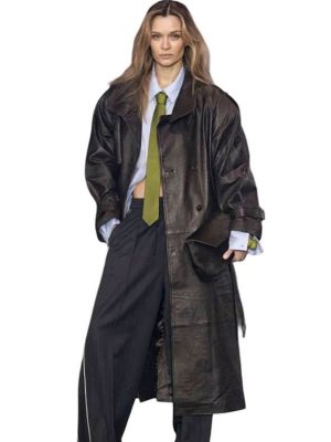 Josephine Skriver Brown Leather Coat
