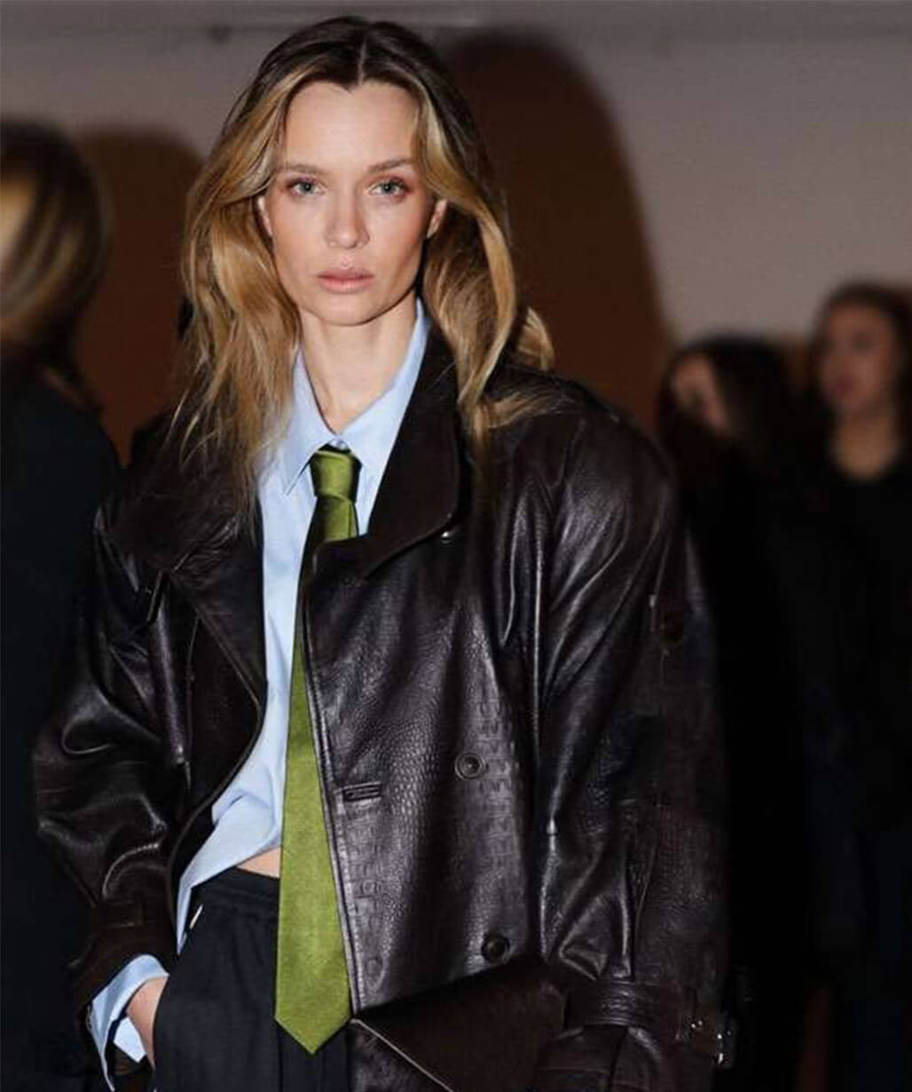 Josephine Skriver Brown Leather Coat
