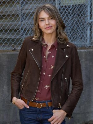 Love Finds You 2026 Aimee Teegarden Brown Suede Jacket