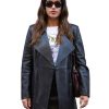 MFW 2026 Adria Arjona Black Leather Coat