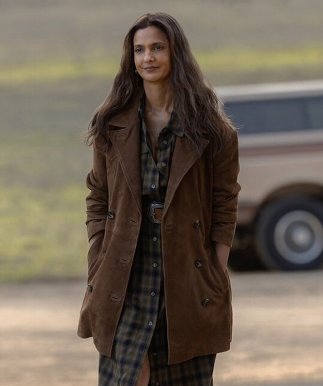 Poorna Jagannathan Lanterns 2026 Brown Suede Coat