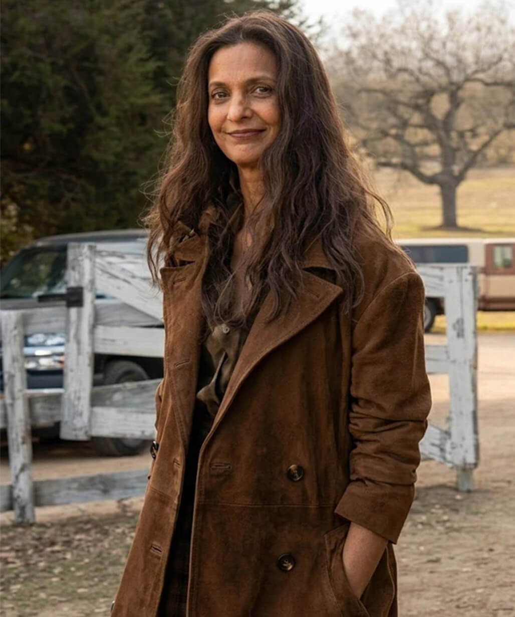 Poorna Jagannathan Lanterns 2026 Brown Suede Coat