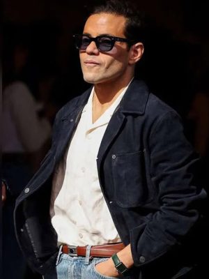 Rami Malek Blue Suede Leather Jacket