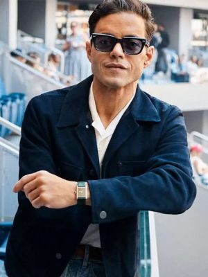 Rami Malek Blue Suede Leather Jacket