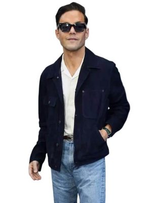 Rami Malek Blue Suede Leather Jacket