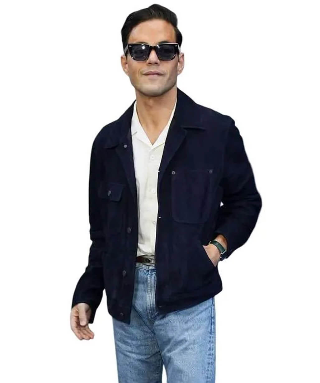 Rami Malek Blue Suede Leather Jacket