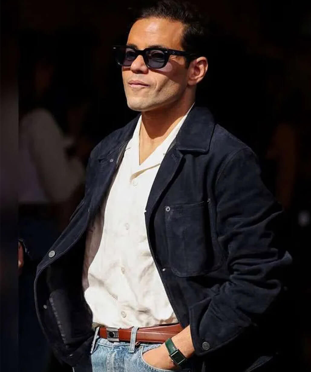 Rami Malek Blue Suede Leather Jacket