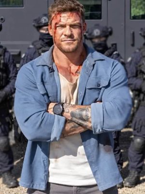 Runner 2026 Alan Ritchson Blue Cotton Jacket