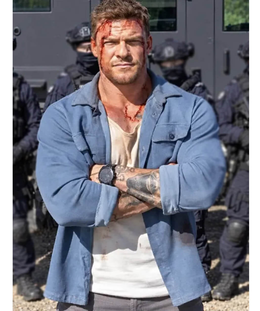 Runner 2026 Alan Ritchson Blue Cotton Jacket