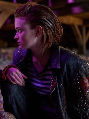 Sadie Sink O’Dessa 2025 Black Leather Jacket
