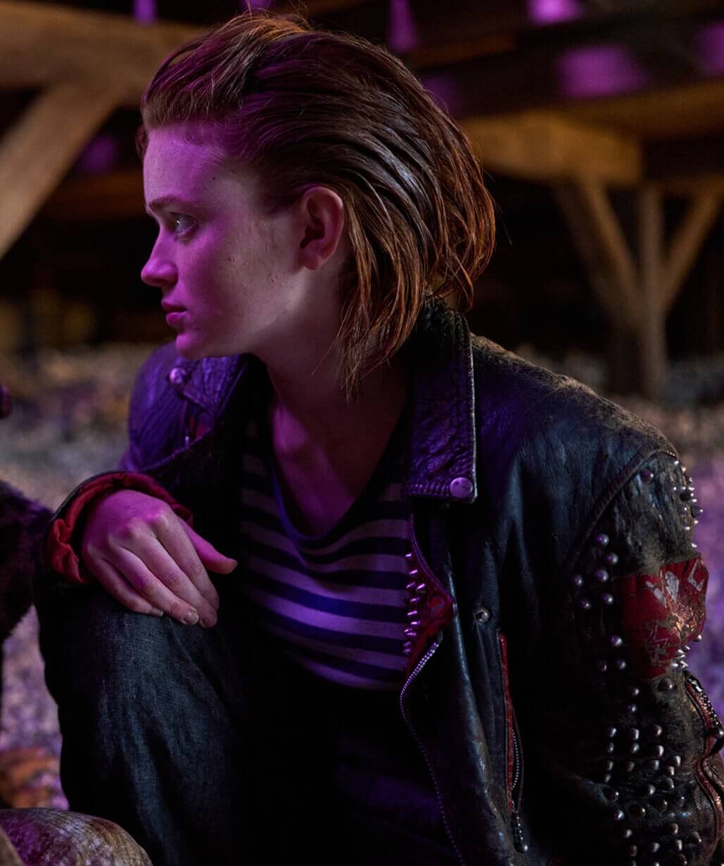 Sadie Sink O’Dessa 2025 Black Leather Jacket