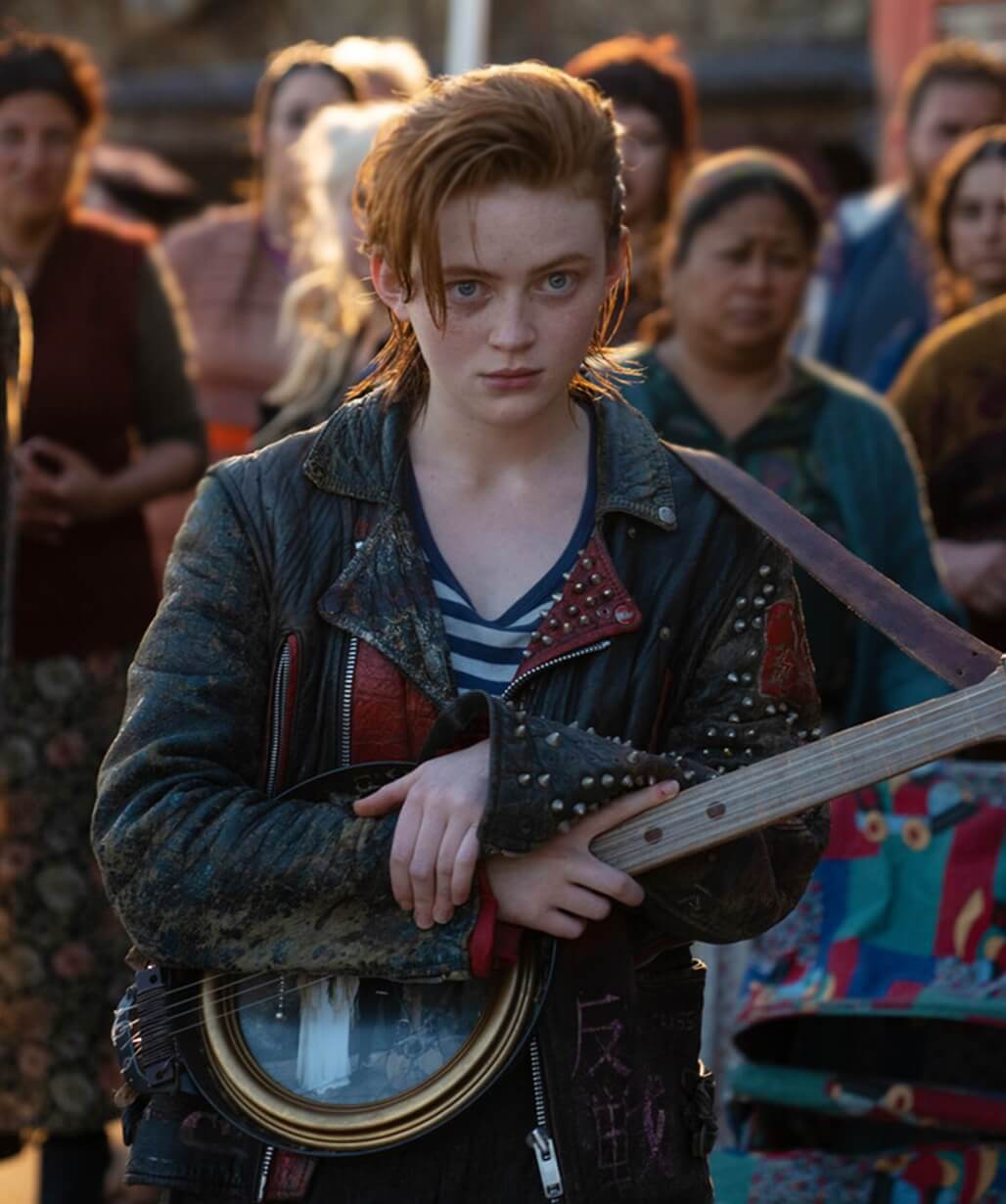 Sadie Sink O’Dessa 2025 Black Leather Jacket