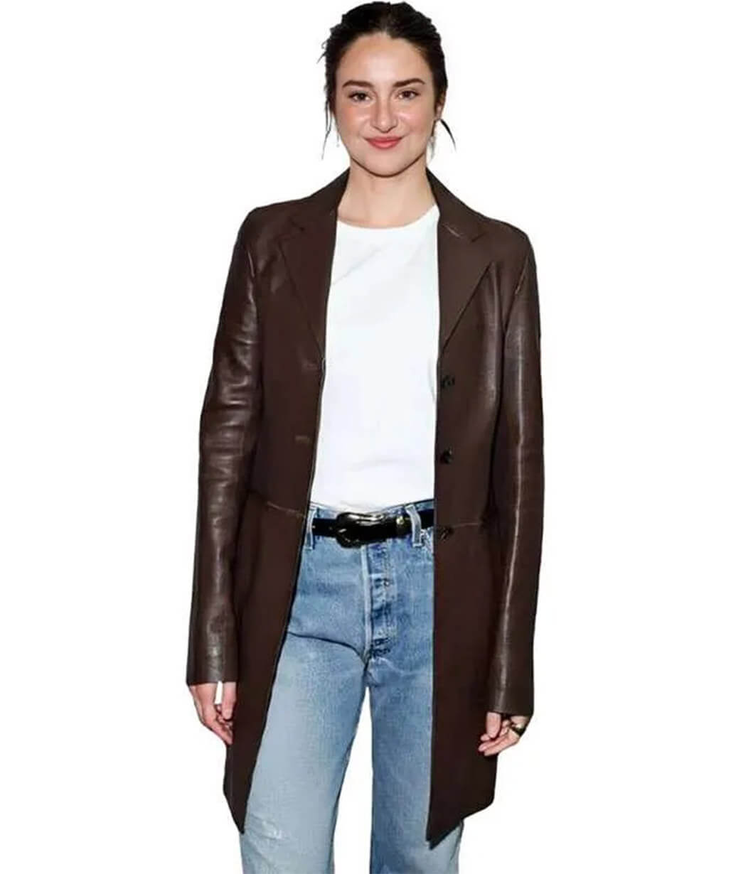 Shailene Woodley LA 2026 Brown Leather Coat