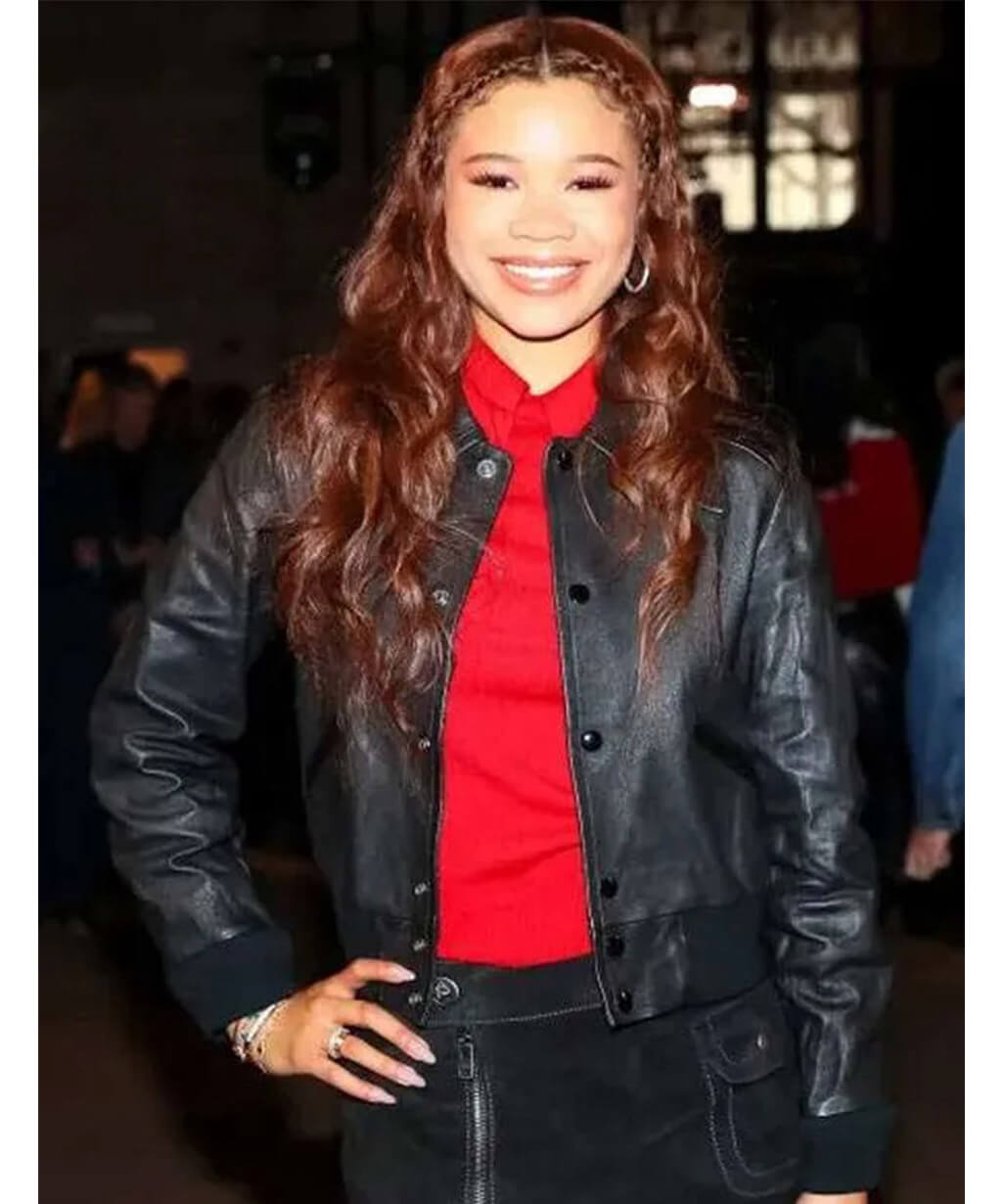 Storm Reid NYC 2026 Black Leather Jacket