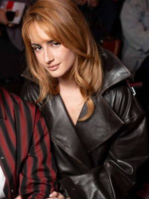 Grace Van Patten Black Oversized Leather Jacket