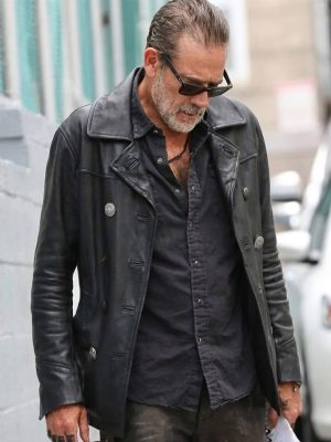 Jeffrey Dean Morgan The Walking Dead City Black Leather Coat