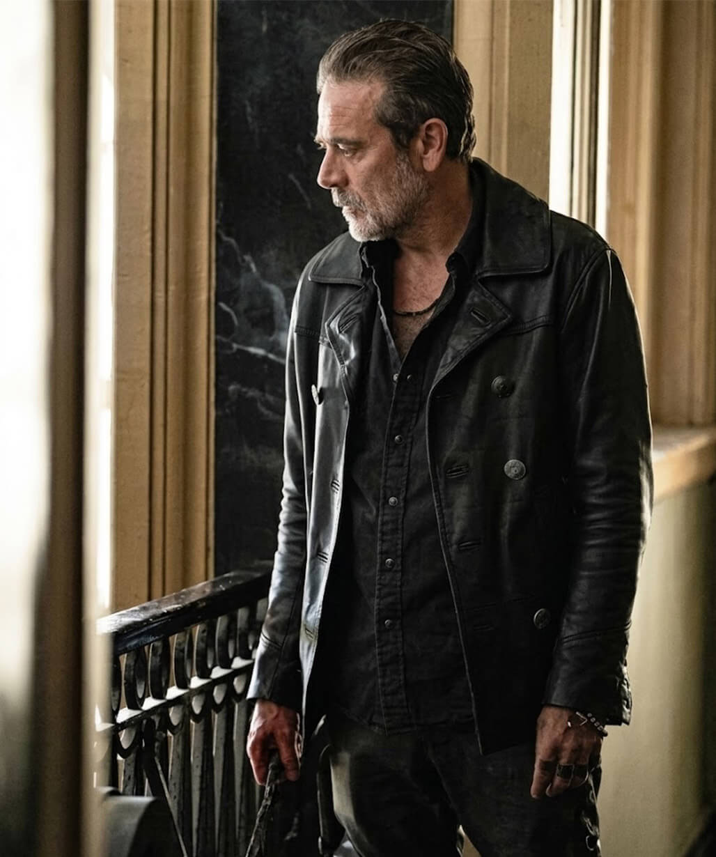Jeffrey Dean Morgan The Walking Dead City Black Leather Coat