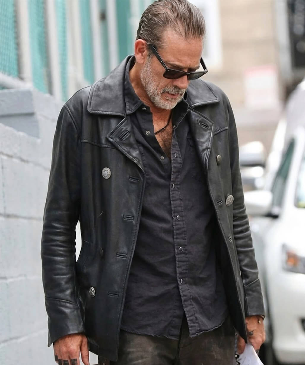 Jeffrey Dean Morgan The Walking Dead City Black Leather Coat