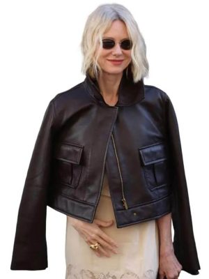 Naomi Watts PFW 2026 Brown Leather Jacket