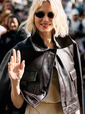 Naomi Watts PFW 2026 Brown Leather Jacket