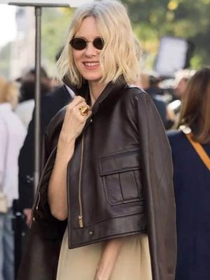 Naomi Watts PFW 2026 Brown Leather Jacket