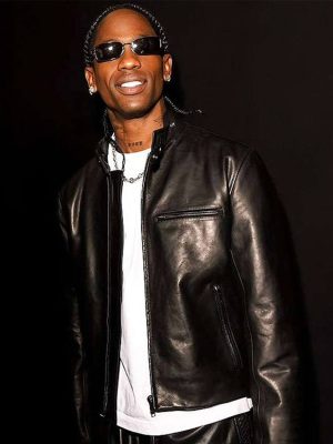Travis Scott MFW 2026 Black Leather Jacket