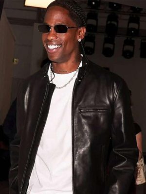 Travis Scott MFW 2026 Black Leather Jacket