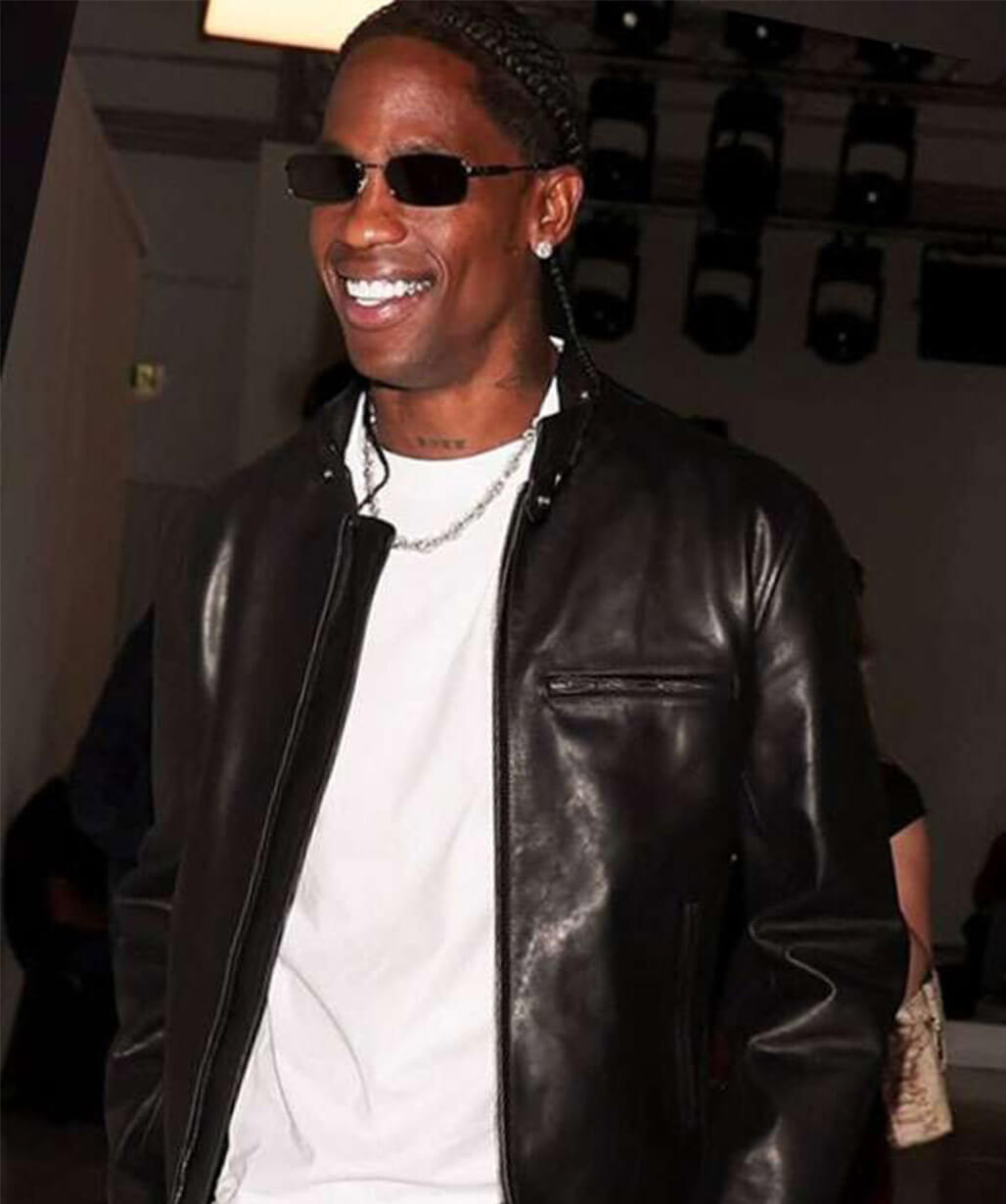 Travis Scott MFW 2026 Black Leather Jacket