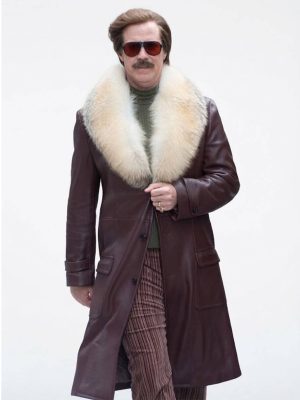 Will Ferrell Anchorman 2 Brown Leather Fur Coat