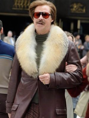 Will Ferrell Anchorman 2 Brown Leather Fur Coat