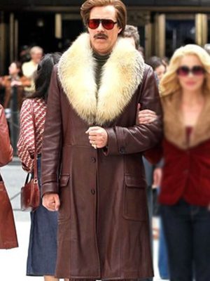 Will Ferrell Anchorman 2 Brown Leather Fur Coat