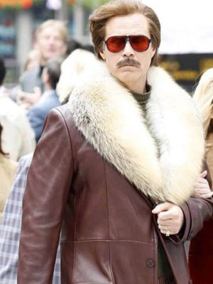 Will Ferrell Anchorman 2 Brown Leather Fur Coat